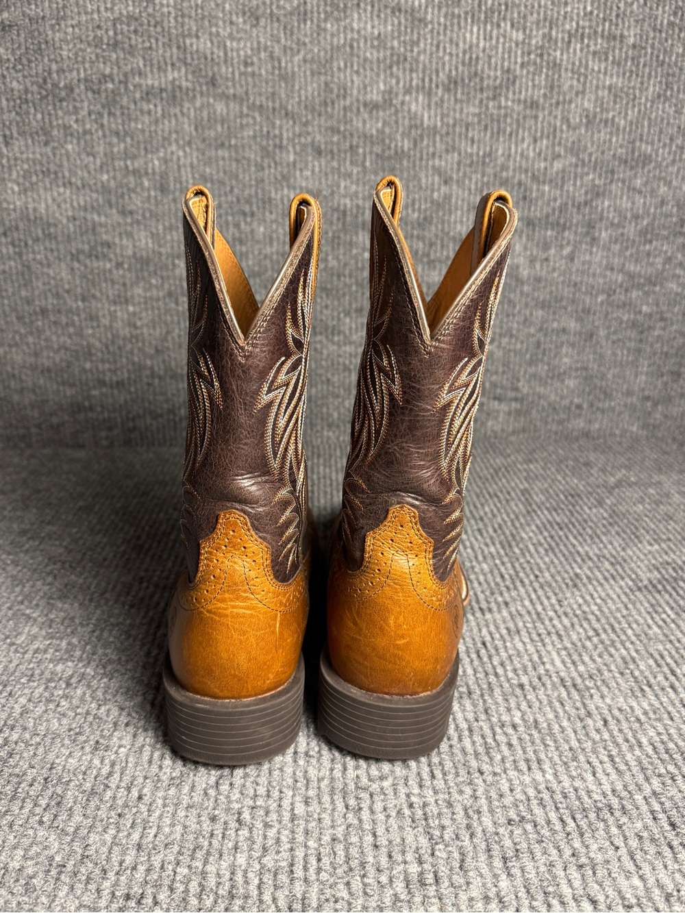 Ariat Sport Western Men’s Size 7.5 Boots Tan & Dark Brown Leather Square Toe - Picture 7 of 12
